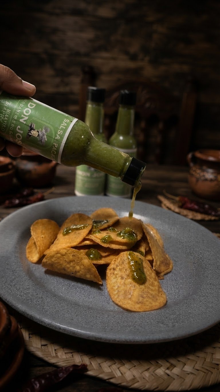 Salsa Cilantro Habanero Don José servida sobre botana